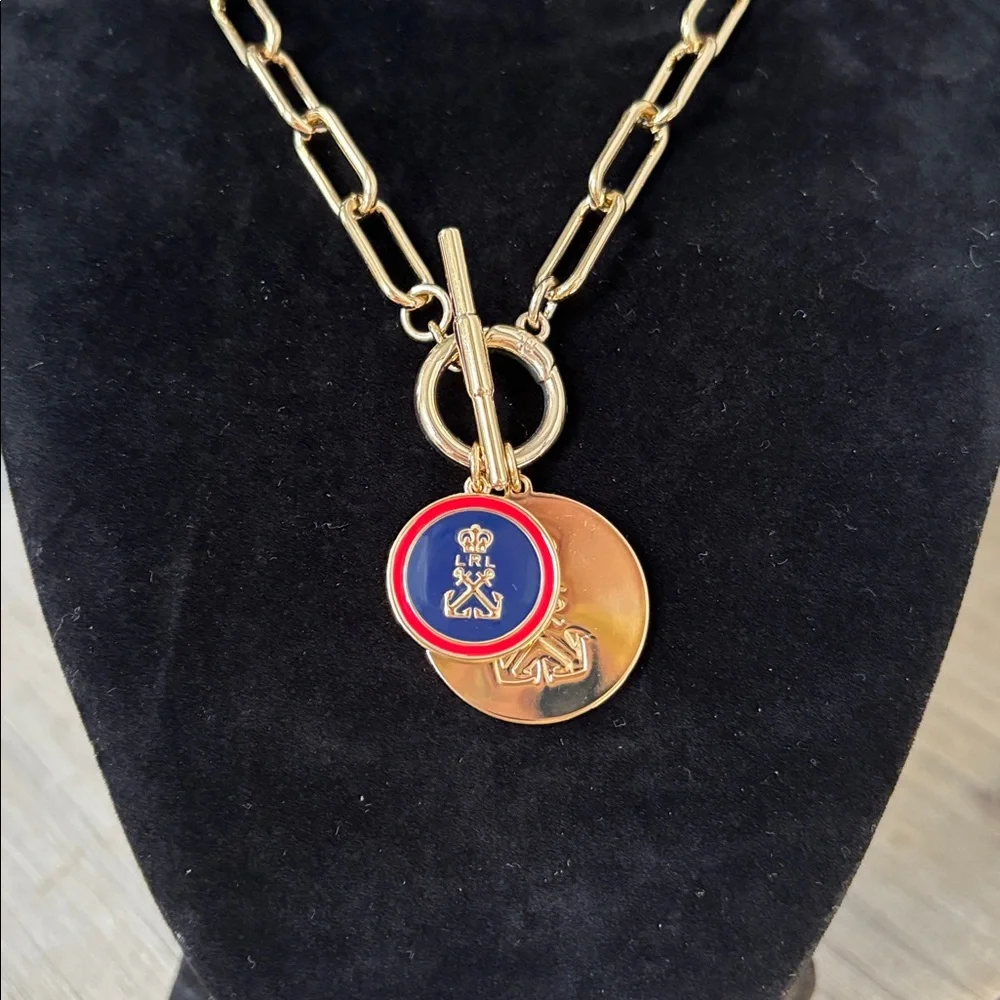 Ralph Lauren Nautical Logo Charm Pendant Link Toggle Necklace - Picture 6 of 11